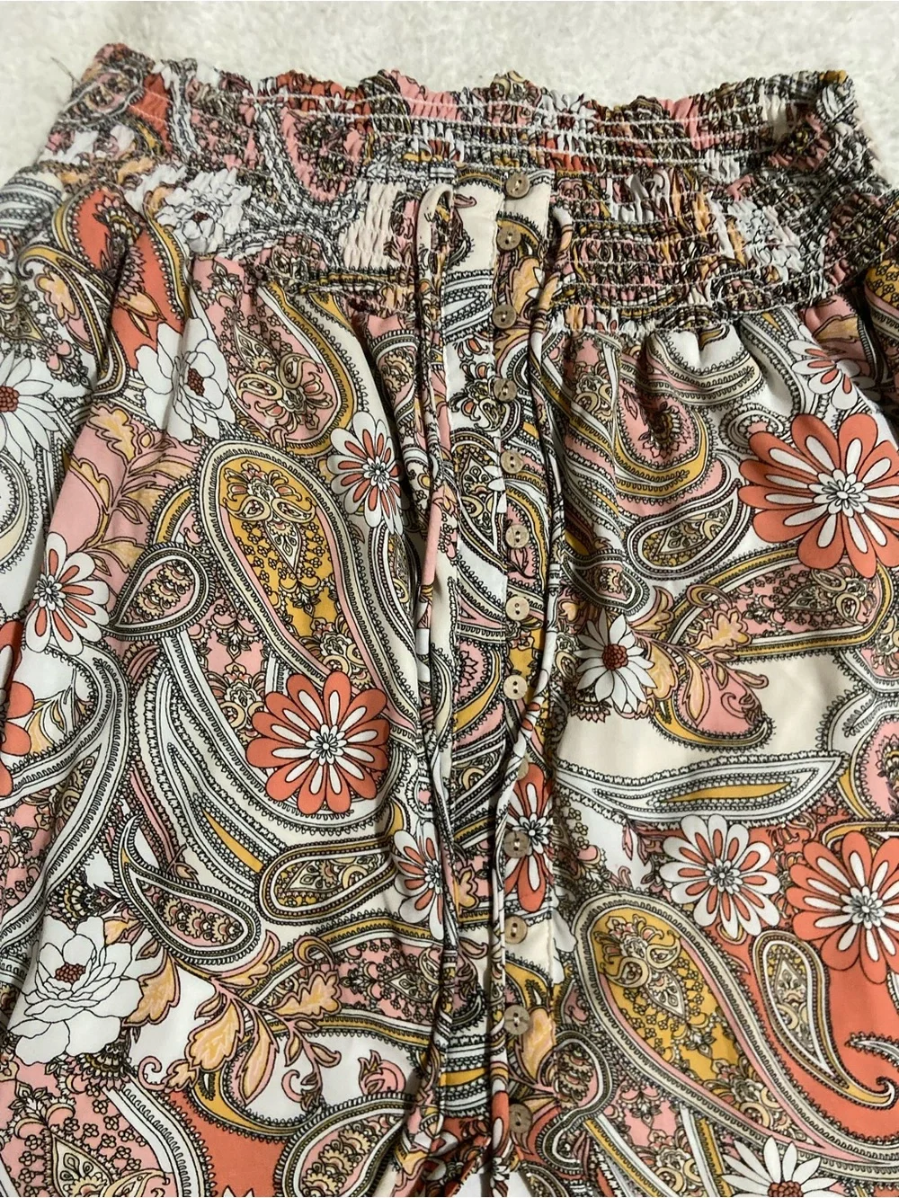 Bohemian Paisley A-Line Maxi Skirt - Pink & Cream